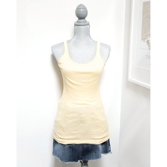 VINCE Butter Yellow Ribbed Knit Longline Tank Top - Picture 1 of 6